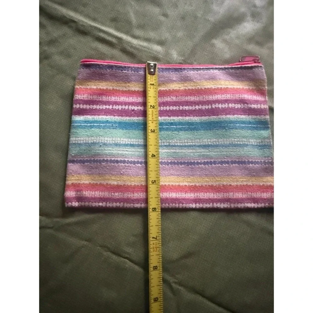 Multicolor Striped Woven Fabric Pencil Bag School Pouch